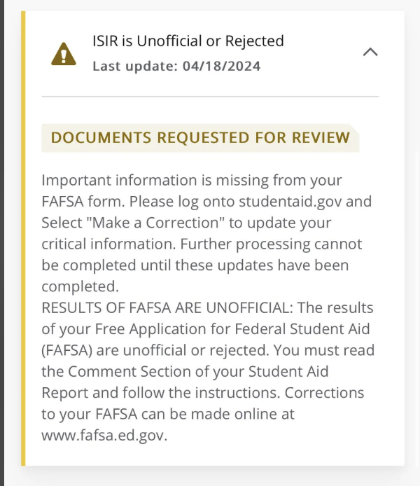 Example of a denied FAFSA