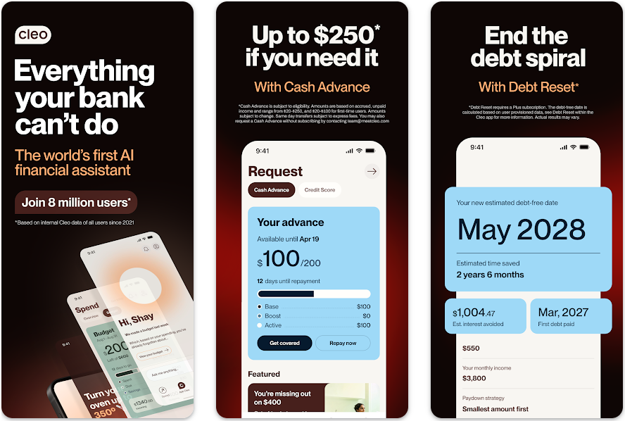 Screenshot of Cleo cash advance