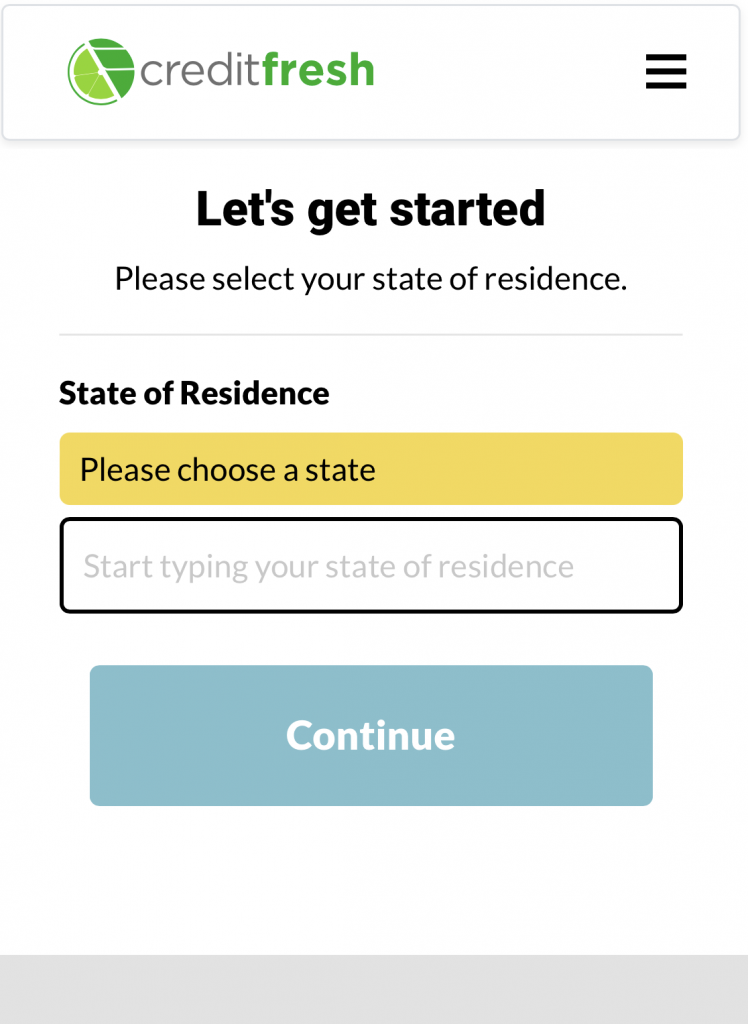 Screenshot of CreditFresh application