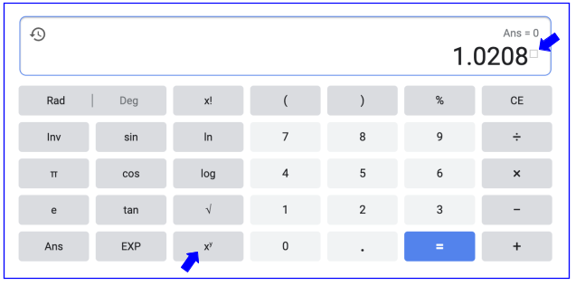 Screenshot of calculator when calculating a personal loan payment