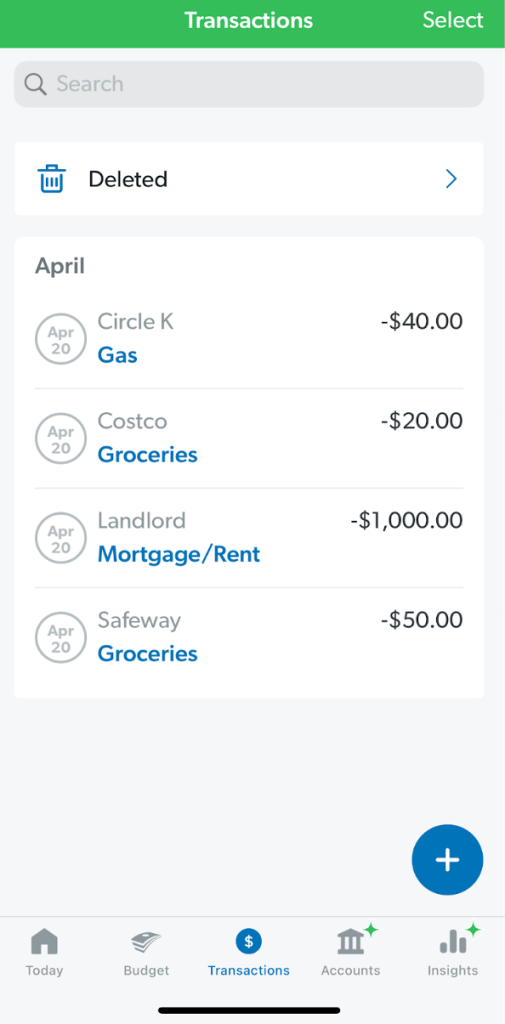 EveryDollar transaction interface