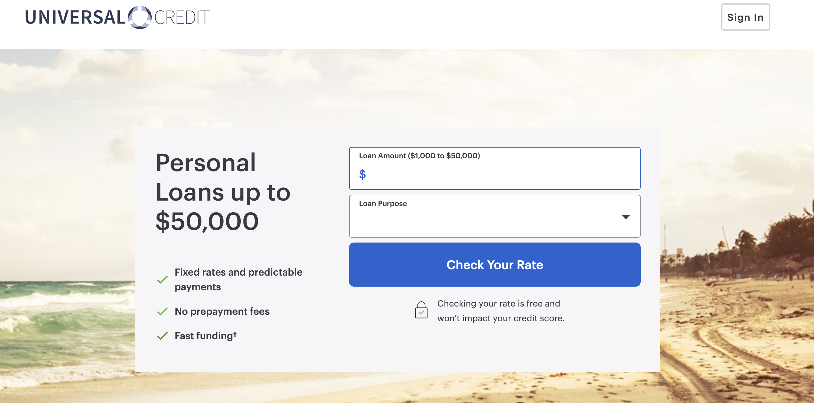 Universal Credit personal loans preapproval form