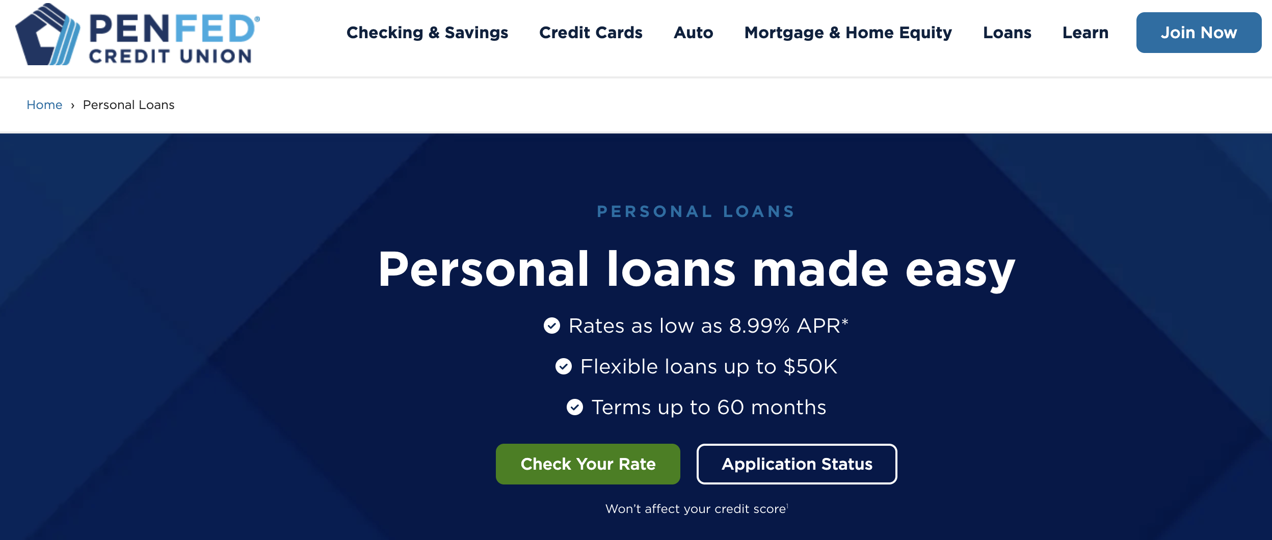 Check your rate screen for PenFed personal loans
