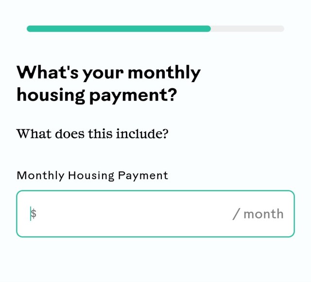Splash asks "What's your monthly housing payment?"