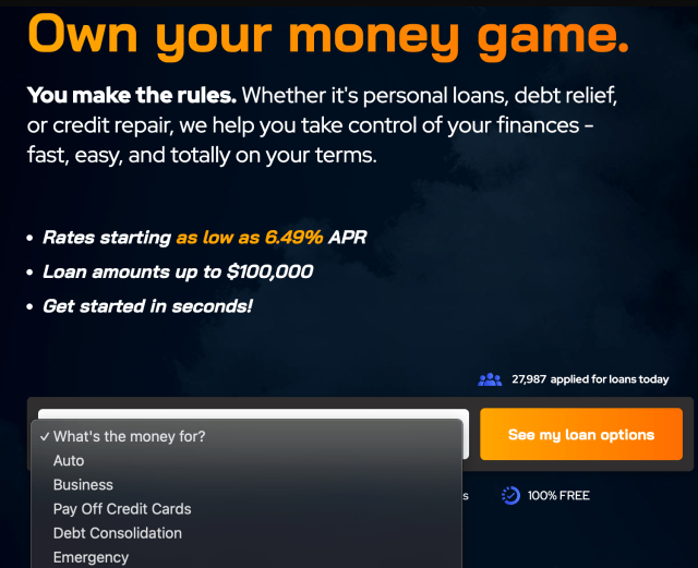 AmONE's dropdown list of loan options
